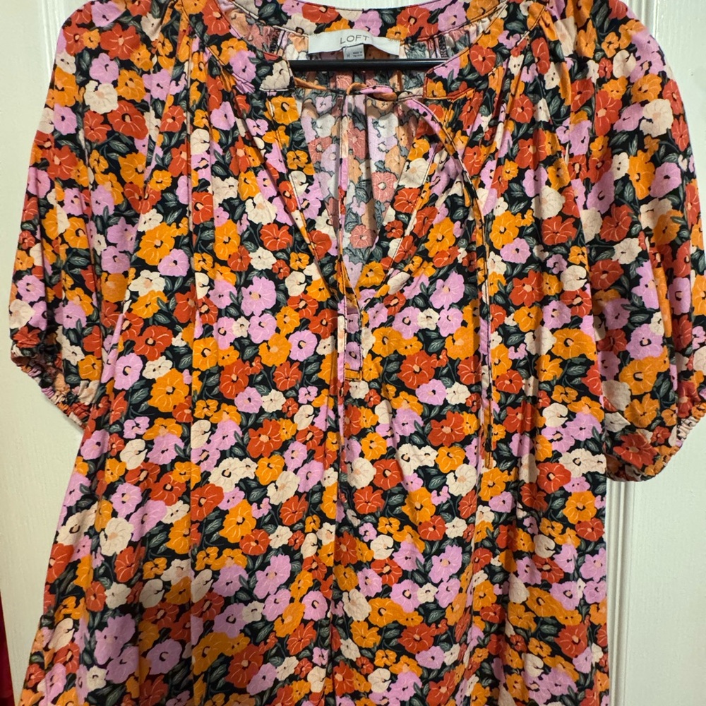LOFT Floral Blouse - Pink, Orange, Black